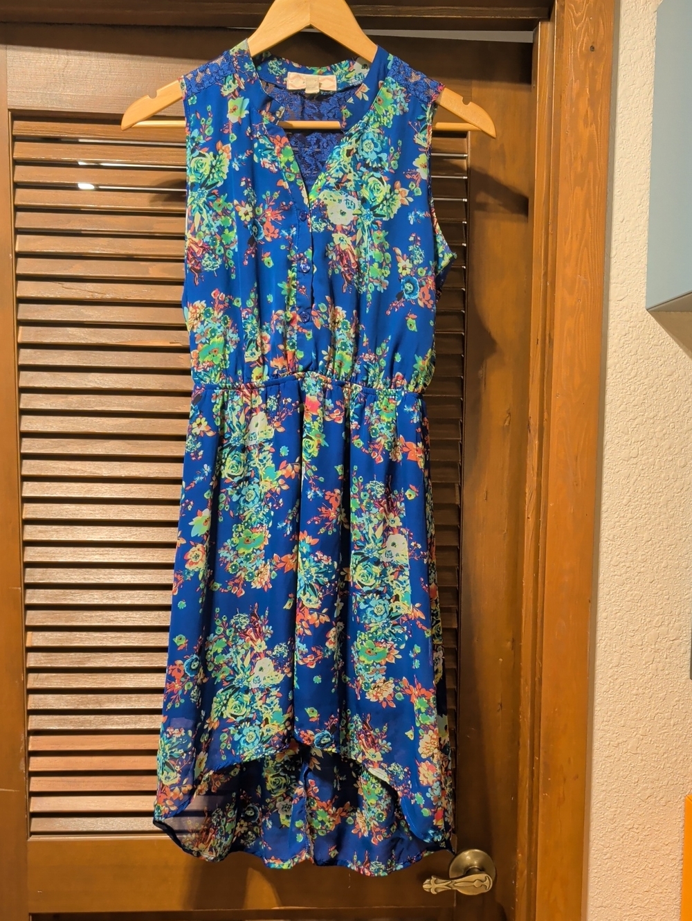 Pink Rose Blue Floral High Low Sleeveless Dress